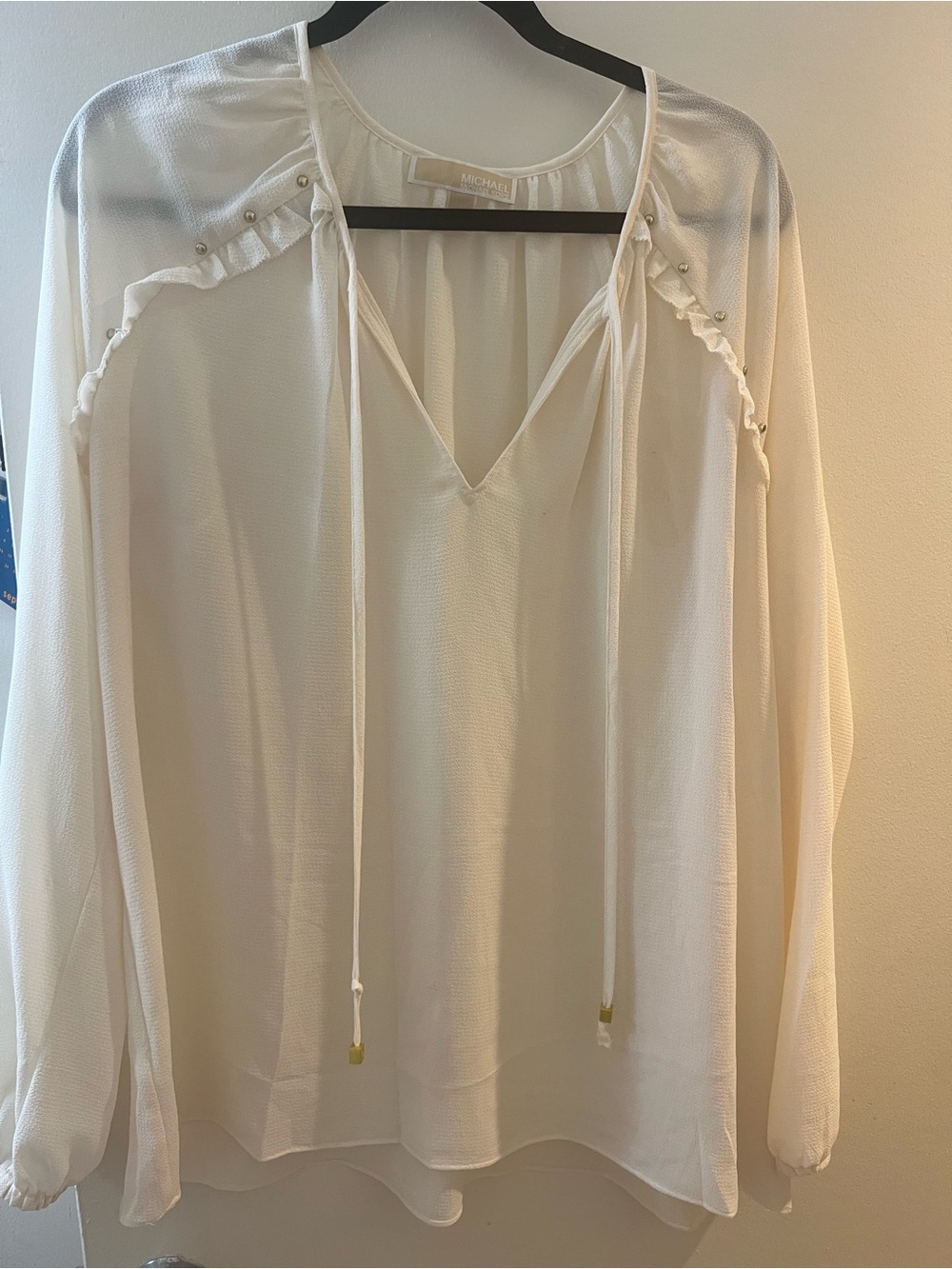 Michael Kors Cream V-Neck Long-Sleeve Peasant Blouse